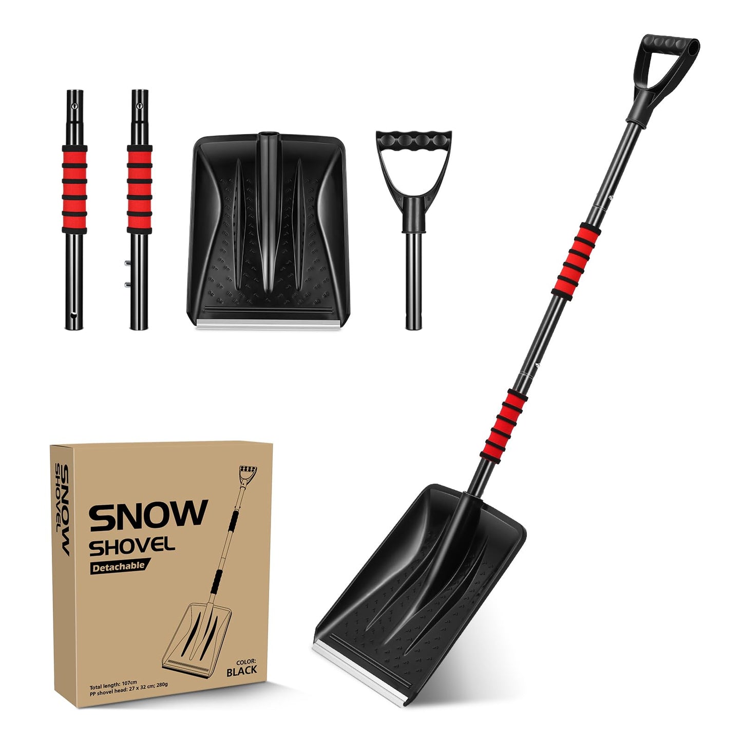 YARNOW 43 Collapsible Shovel with D-Grip Handle, Detachable Four-Piece Construction Snow, Sand, Mud Removal Tool for Car, Camping, Garden, and Other Outdoor Activities