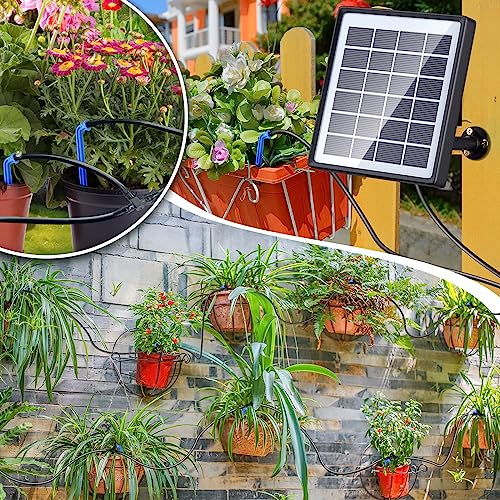 SoulBay Solar Irrigation System, Self Automatic Greenhouse Watering Systems Drip Irrigation System Kit with Timer and 150cm Hose for Garden Indoor Outdoor Plants Lawn Potted Balcony Vegetables