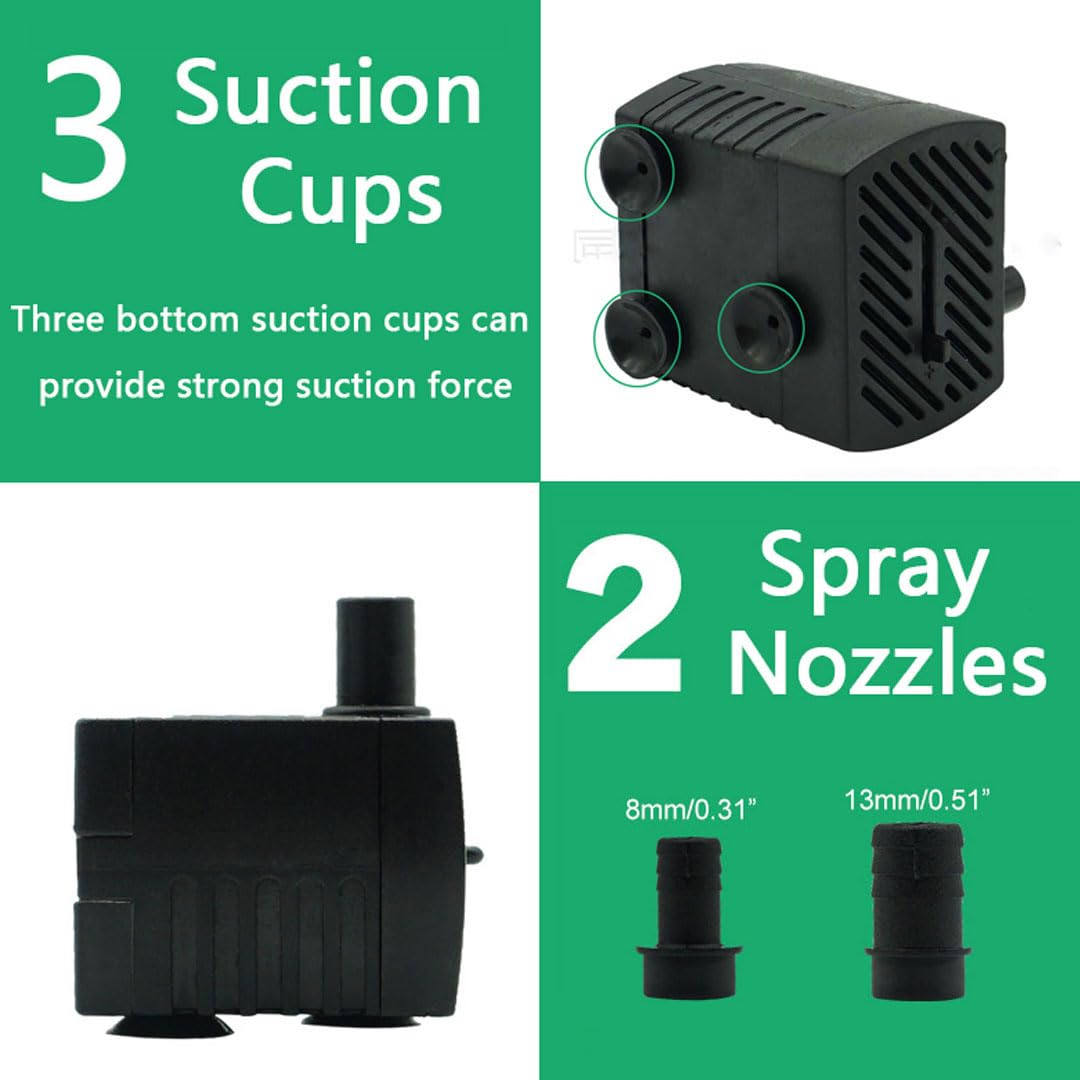 GERUI Small Water Feature Pump with 4 Colors of LED Lights, Small Submersible Water Pump 350L/H, 5W, Maximum Height of 0.85 m, Adjustable Ultra Silent Water Pump for Fish Tank, Aquarium, Hydroponics