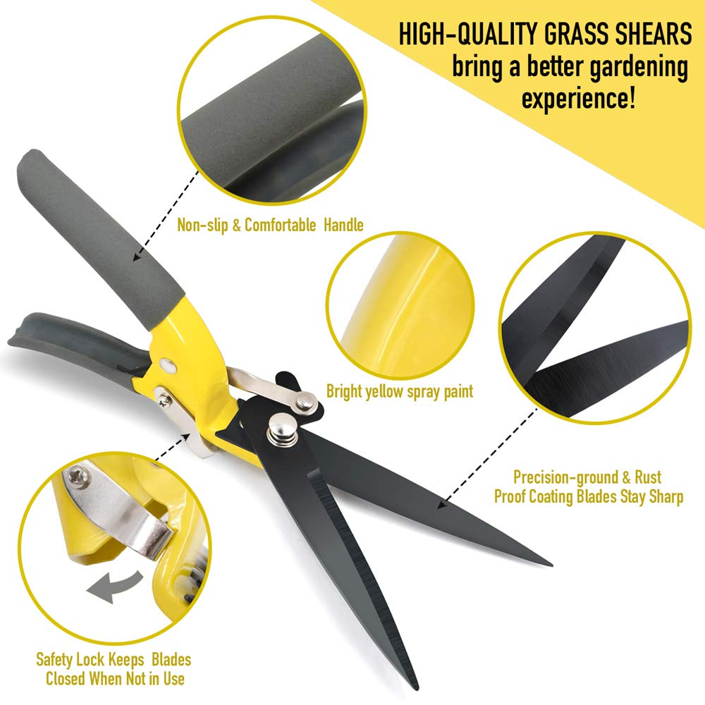 Jardineer Grass Cutter Manual with Sharp Blade, Hand Grass Shears, Smooth Cut Grass Shears with Non-Slip Grip, Garden Shears for Grass