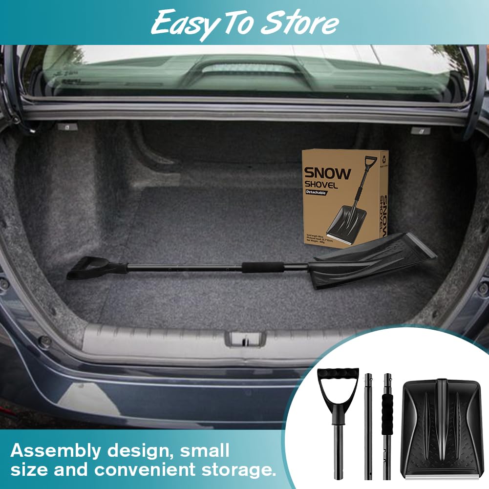 PLACHIDAY Snow Shovel, New Upgrade Large-Capacity Lightweight Aluminum Portable Snow Shovel, Perfect for Garden, Car, Camping with Extra Ice Scrape(Black)