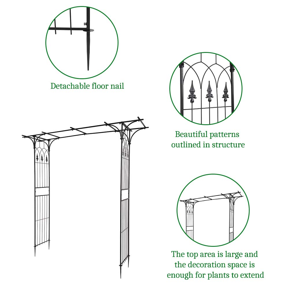 Bonnlo Metal Garden Arch for Climbing Plants, Heavy Duty Durable Iron Trellis Garden Decorations Archway Outdoor for Patio Lawn Wedding Party