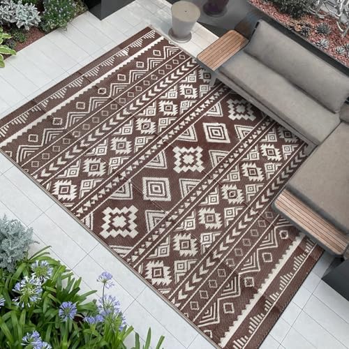 Famibay Outdoor Rug Waterproof Patio Rugs Large Garden Rug Camping Mat Portable Picnic Blanket Outdoor Floor Mat for Balcony Deck Backyard Porch Beach BBQ