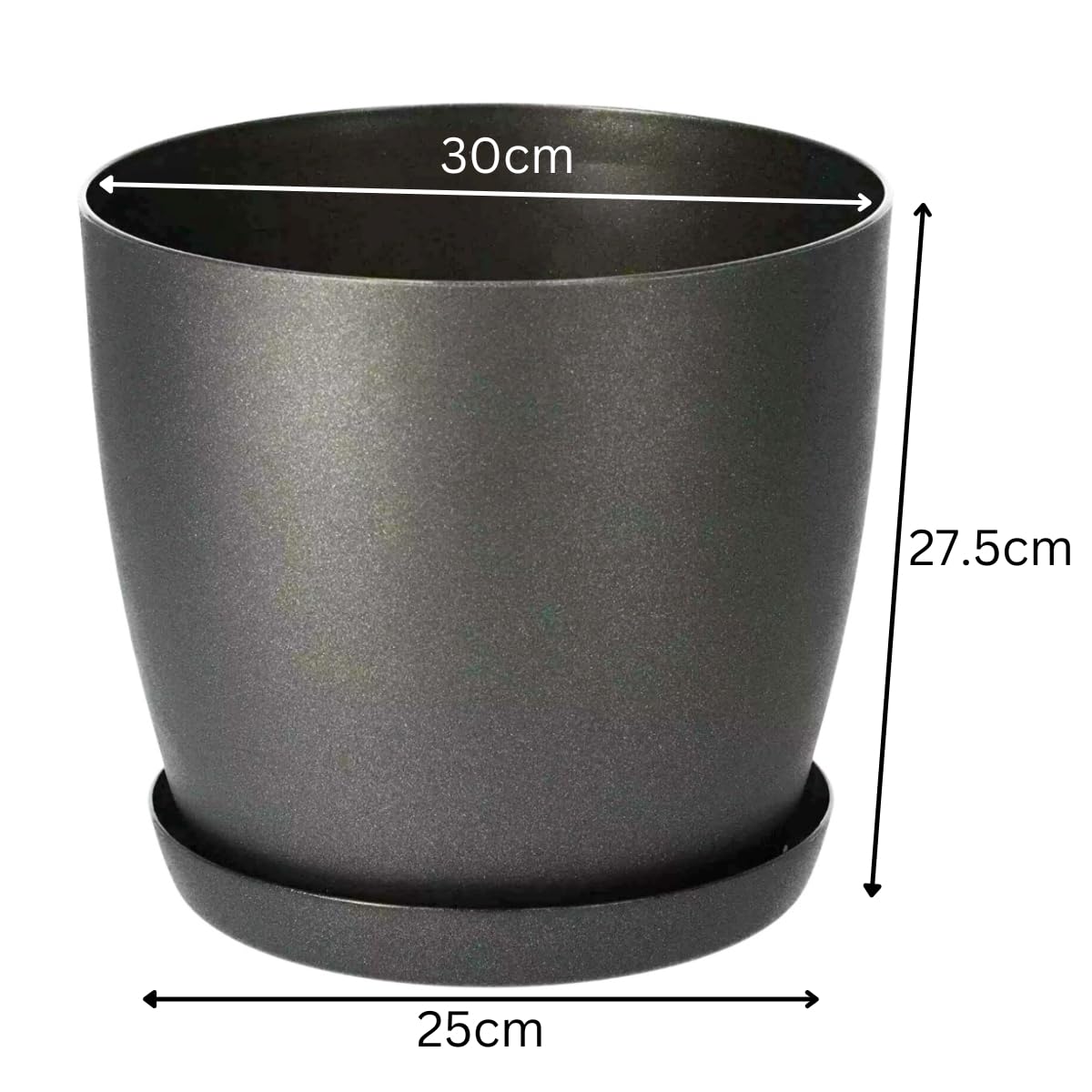 Flower Pots 6 Colours 8 sizes Matt Plastic Plant Pots Planter - Saucer Tray Deco (Black Graphite Matt, 30 cm)
