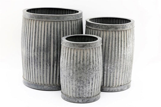 My Square Mile Galvanised Tub Planters Large Metal Round Ribbed Dolly Garden Drum Flower Pots (Small 21Litres)