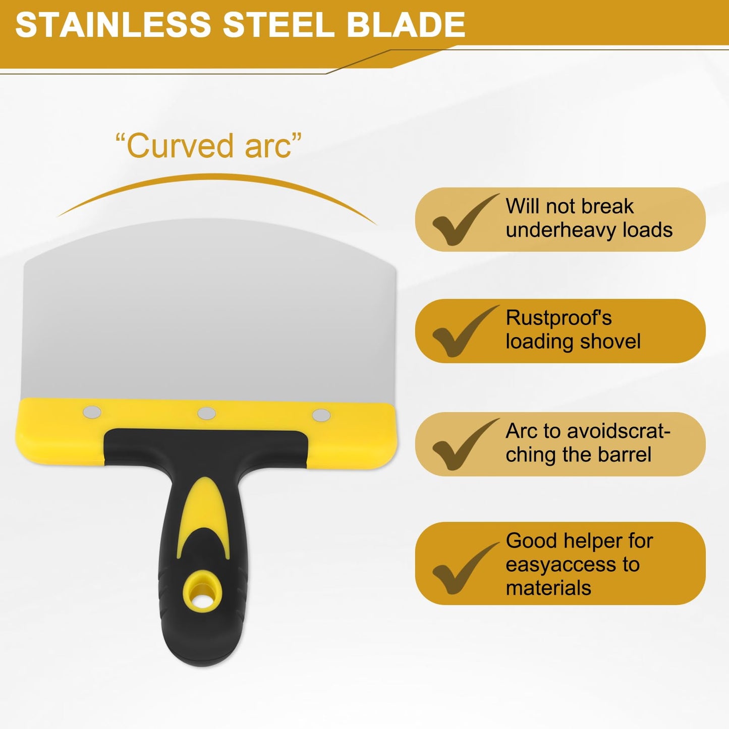 Ocnvlia Scrapers 2PCS Bucket Scoop for Drywall, Plaster Stainless Steel Bucket Scoop - 6.5 Inch Curved Contoured Blade for Paint, Mortar- Yellow