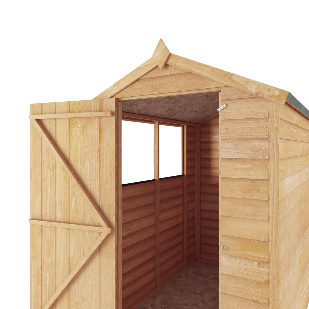 WALTONS | 6 x 4 Overlap Wood Storage Shed | Apex Roof | 7mm Overlap Cladding | Wooden Garden Storage Shed | Single Door | Windows |10 Year Anti Rot | 6 x 4 6ft 4ft