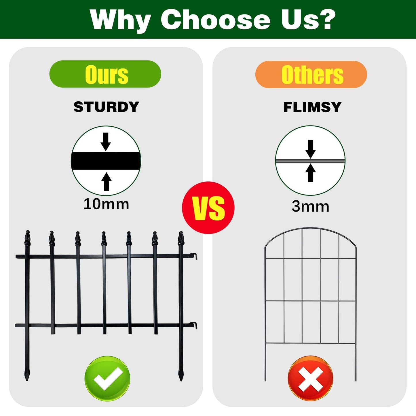 Thealyn Metal Decorative Garden Fence 57cm Wide x 45cm High (5 Panels, Total Length 2.8m), Metal Fence Panels, Landscape Fencing for Flower Bed, Trees, Animal Barrier