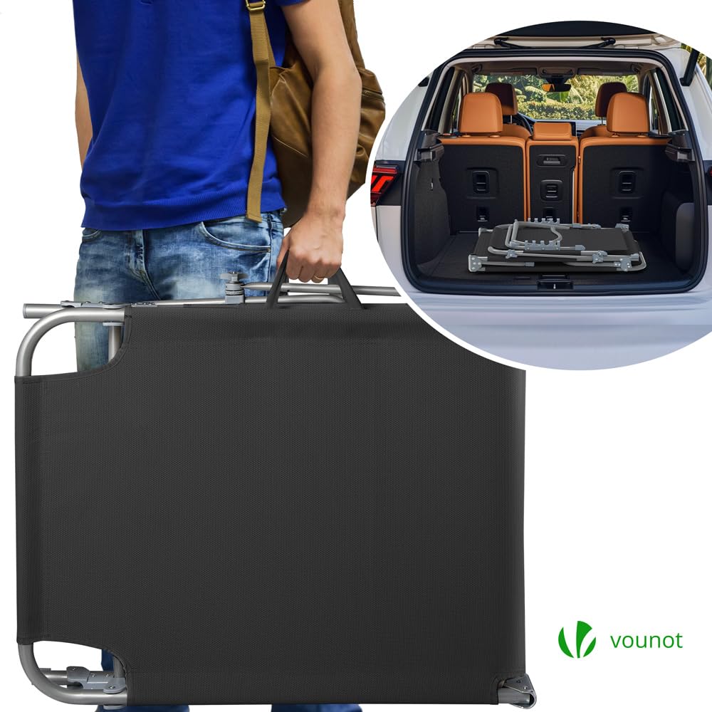 VOUNOT® Folding Sun Loungers Set of 2, Textilene Reclining Sunbed with Adjustable Backrest & Sunshade for Garden, Beach, Patio, Pool, Camp, Load 110 kg, Black