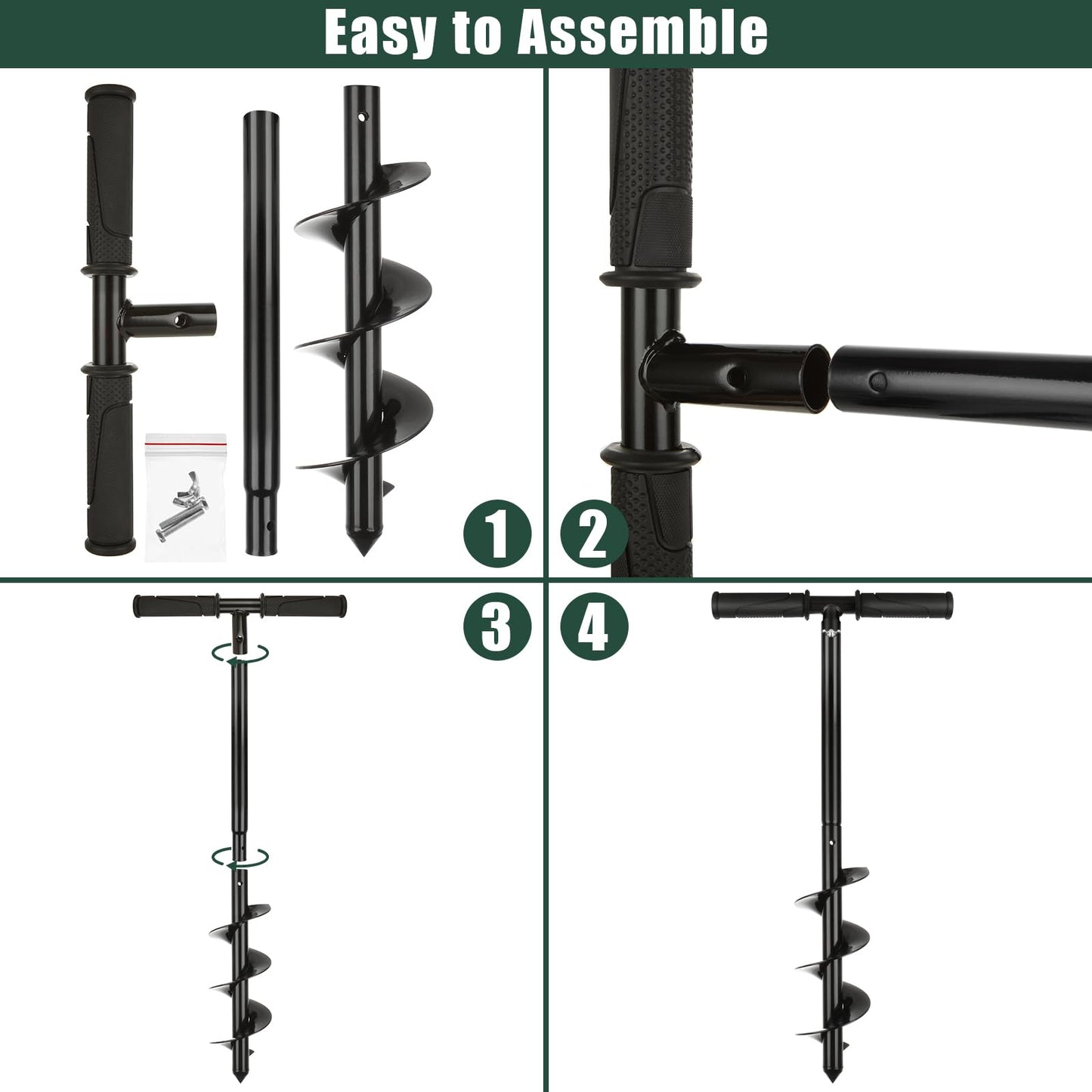 VIDETOL Fence Post Auger, 10X60cm Manual Auger Post Hole Digger with Non-Slip Handle, Adjustable Post Hole Auger for Gardening Planting, Bulb Planting, Umbrella Hole, Post Hole and Mixing Fertilizer