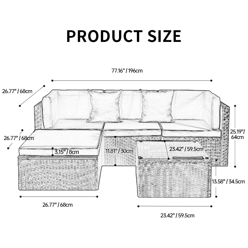 Panana Rattan Garden Furniture Set 4 Seater Wicker Patio Lounge Sofas Chairs Coffee Table Cushions Sectional Modular Combination for Outdoor Backyard Poolside (Mixed Grey Wicker with Grey Cushions)