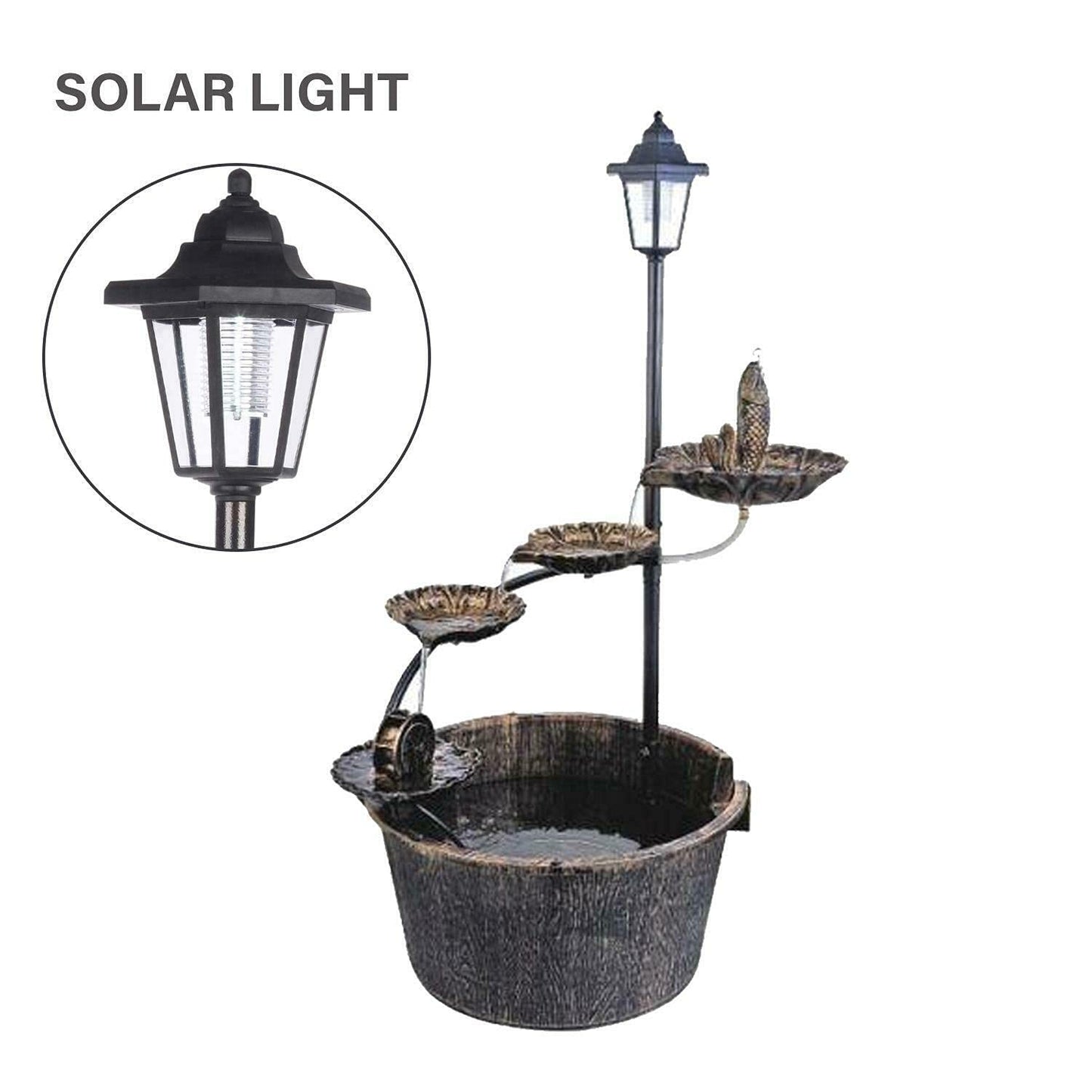 NIGMA® Garden Water Feature Fountain And Pump | Solar Lamp Post Light | Garden Ornament Fountain | 4 Lotus Leaves | Flowing Water Fountain