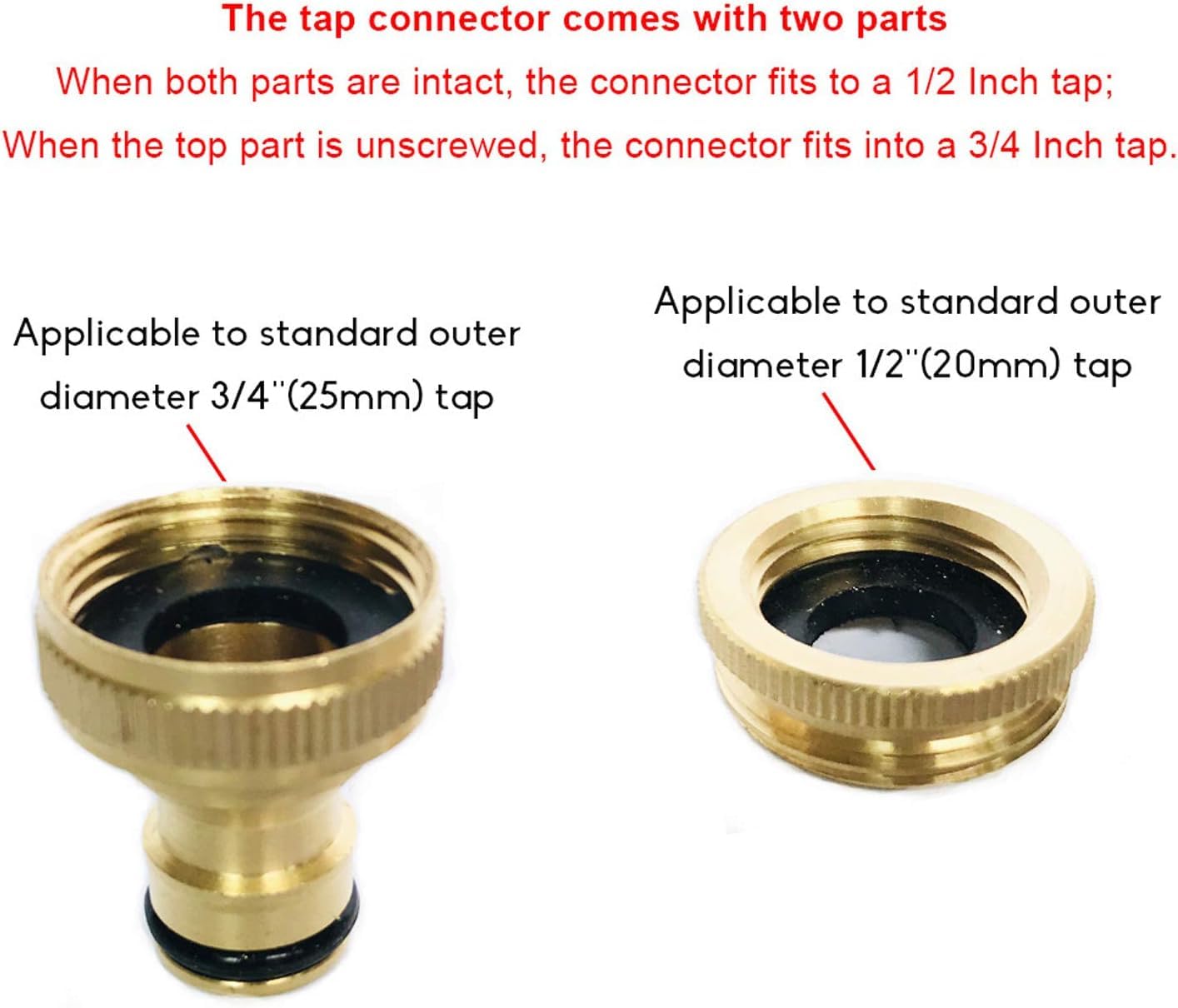 COSORO 2 pack Garden Hose Tap Connector - 3/4 inch & 1/2 inch 2-in-1 Brass Female Threaded Tap Connector for Hosepipe, Threaded Faucet Adapter