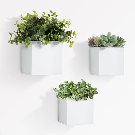 BOFUNX 3Pcs Wall Mounted Flower Pots, 3 Sizes Metal Wall Planter Hanging Flower Pots Wall Plant Container for Home Wall Decoration
