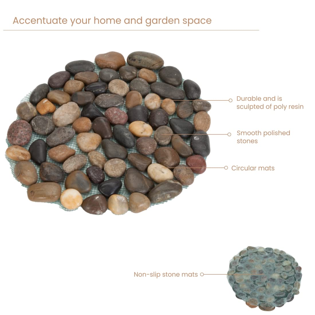 Bits and Pieces - 12” Riverstone Round Stepping Stones - Set of Three (3) - Yard Decorations - Decorative Garden Stones