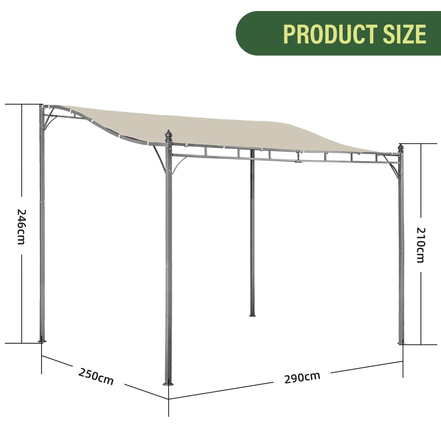 AOUXIN 2.9 x 2.5m Pergola Gazebo with Metal Frame, Elegant Scrolling Canopy, Weather-Resistant, Garden Outdoor Shelter, Beige