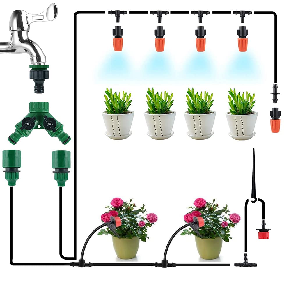 Gobesty Garden Watering System, Greenhouse 30M DIY Auto Drip Lrrigation Kit, Micro Drip Irrigation Automatic Watering System, Dripper Automatic for Lawn, Patio, Landscape, Flower Bed, Terrace Plants