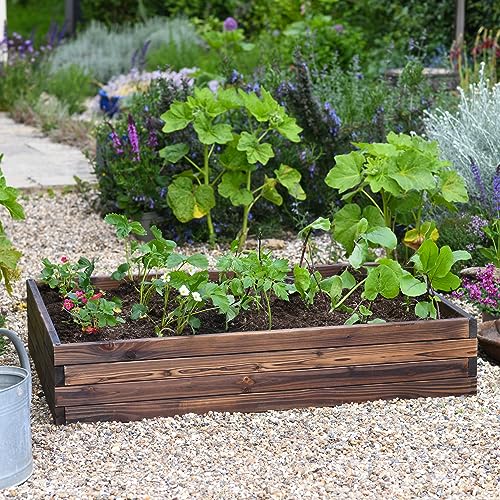 Wooden Raised Garden Planter Treated Fir Wood Outdoor Flower Trough Herb Vegetable Bed in 3 Sizes Bottomless Assembly Required (Medium 80x60cm)
