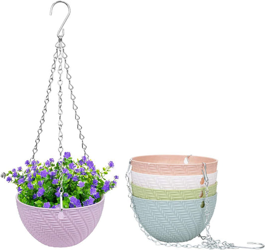 Dproptel 5 Pack Hanging Planter Basket Indoor/Outdoor Hanging Flower Pots Plants Holder Hanger Weave Pattern Design with Chain Hooks for Home Decor - 5 Colors