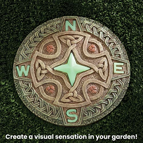 Bits and Pieces - 10” (25.5 cm) Glow-in-The-Dark Celtic Compass Decorative Stone - Yard Decoration – Beautiful Lawn/Garden Stone