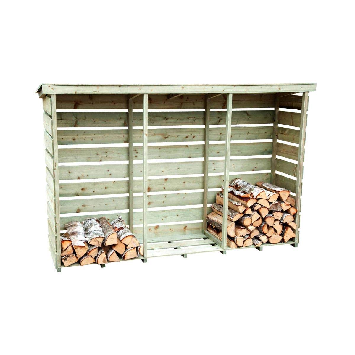 CHARLES BENTLEY FSC Certified, Triple Log Store, Garden, Wooden Log Store, Heavy Duty, Firewood Storage, Kindling, Treated Wood, Slatted Design, Slanted Roof, Raised Floor, Spruce (237x152x56cm)