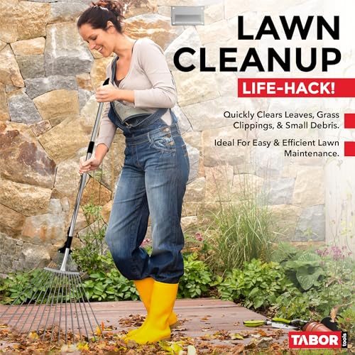 TABOR TOOLS J16E Telescopic Metal Rake, 160 cm long, Adjustable Folding Leaves Rake for Quick Clean Up of Lawn and Yard, Garden Leaf Rake, Expanding Handle with Adjustable 20-58cm Folding Head