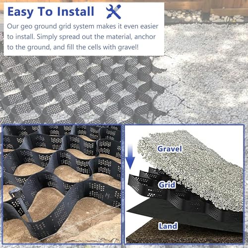 CNPRAZ Ground Grid Polyethylene, Pea Gravel Sand Soil Stabilizer for Outdoor Steep Driveway Slope Area, Permeable Paving Mesh Grid Easy Installation(1x5 m/3.3x16.5 ft)