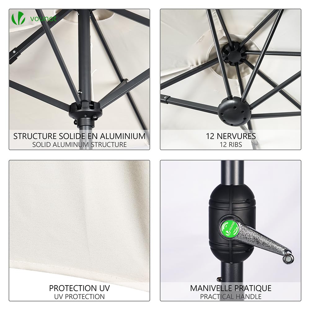 VOUNOT® 3m Double Garden Parasol, Extra Large Rectangular Patio Table Umbrella, with Crank Handle, Protective Cover, UV 50-, Beige