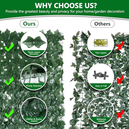 Blueeour Garden Screening,1 * 3M Artificial Ivy Fence Screening, Artificial Hedge Screening,Balcony Privacy Screen, Fence Trellis with Leaves, Fence Ivy for Balcony Garden Decoration(1Pcs)