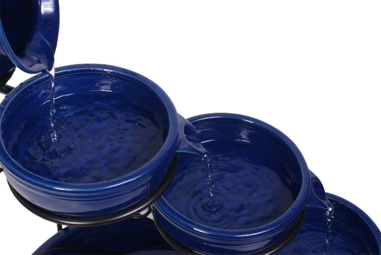 Primrose 55cm Solar Powered Blue Ceramic Outdoor Jug & Dish Water Feature with Battery Backup and LED Lights