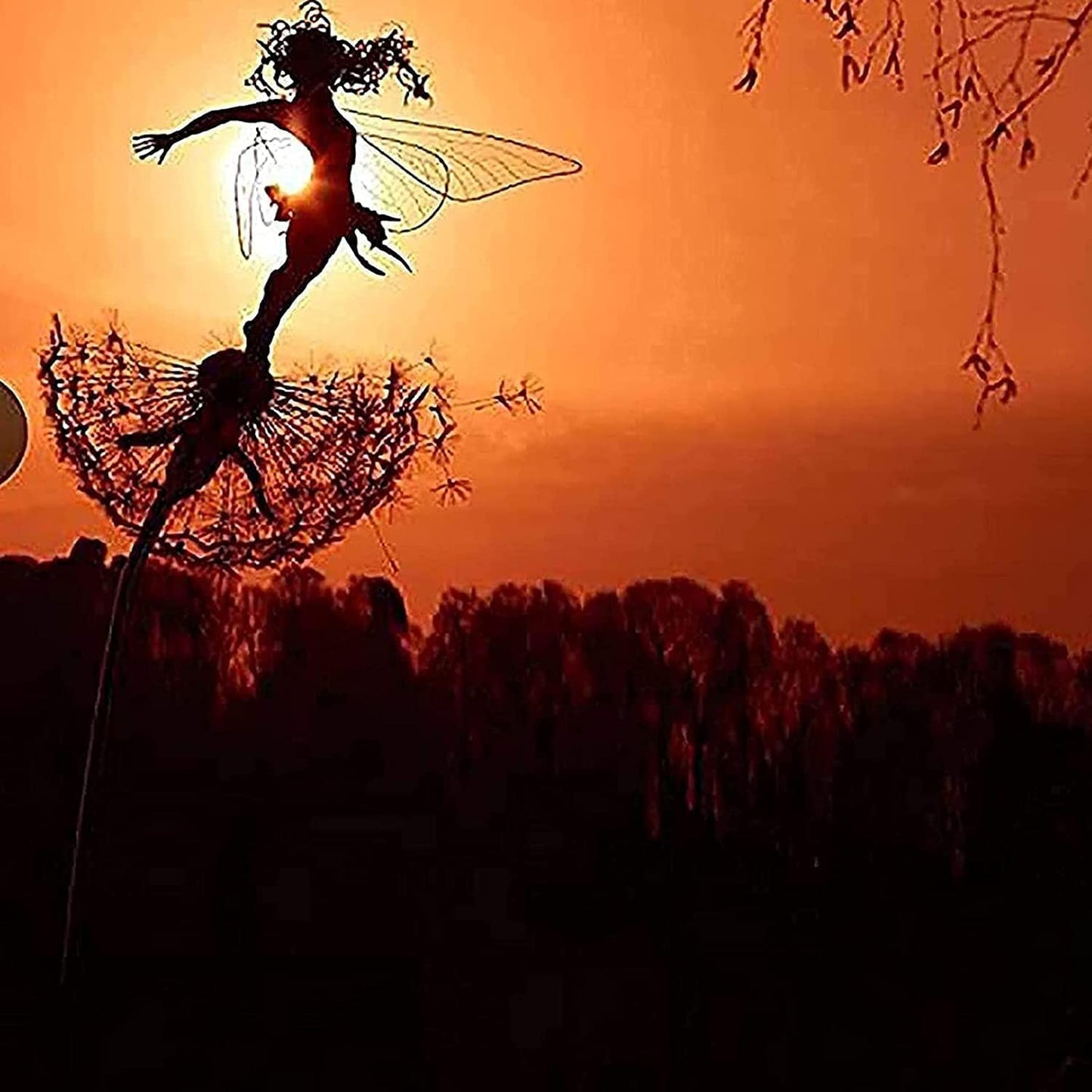 Fairies Dandelions Garden Art Sculpture Dance Yard Decorations Stainless Steel Garden Fairy Ornaments Garden Dandelion for Outdoor Decoration Metal