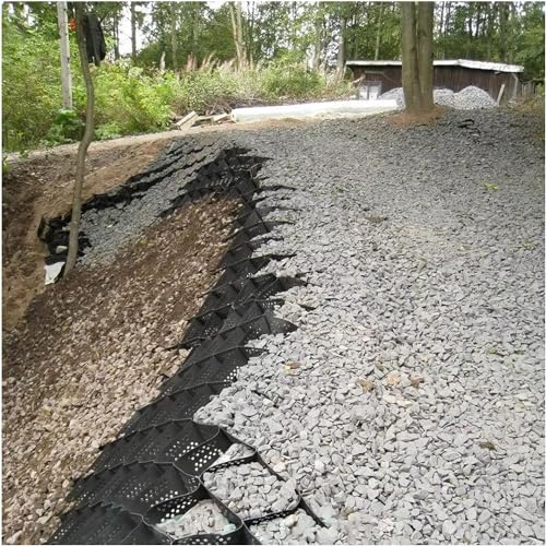 RUTAVM 5 Cm High Geogrid For Permeable Paving Systems On Steep Slopes At Footpath Curbs, Flexible Folding Soil Stabiliser (Color : Schwarz, Size : 10m x 6m (33ft x19.5ft))