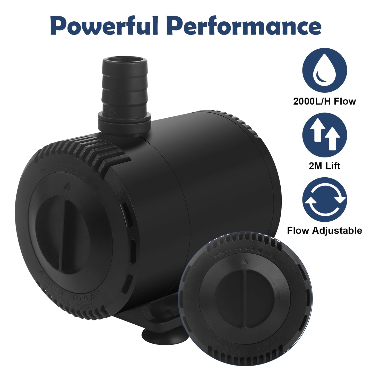 BAITAI Submersible Water Pump, 2000L/H 35W Ultra Quiet Aquarium Water Pump with Flow Control and Dry-Run Protection, Fountain Pump for Fish Tank, Pond, Hydroponics, and Water Features with 4 Nozzles