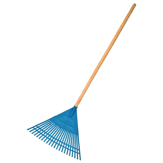 Garden Rake, 20-Tin Durable Plastic Rake for Gardening, 45 cm / 17.71" Wide, Lightweight with a Wooden Handle, Ideal Lawn Rake for Gardeners to Clean Up Loose Debris, Dead Leaves, Grass Cuttings, Moss