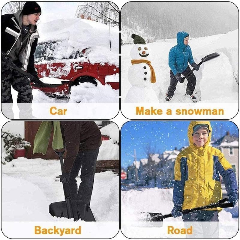 Snow Shovel, New Winter Snow Removal Tool, Detachable Three-Part Adjustable Long Handle, Large Capacity Black Lightweight Portable Sport Utility Shovel for Driveway Car, Aluminum Camping Snow Shovel