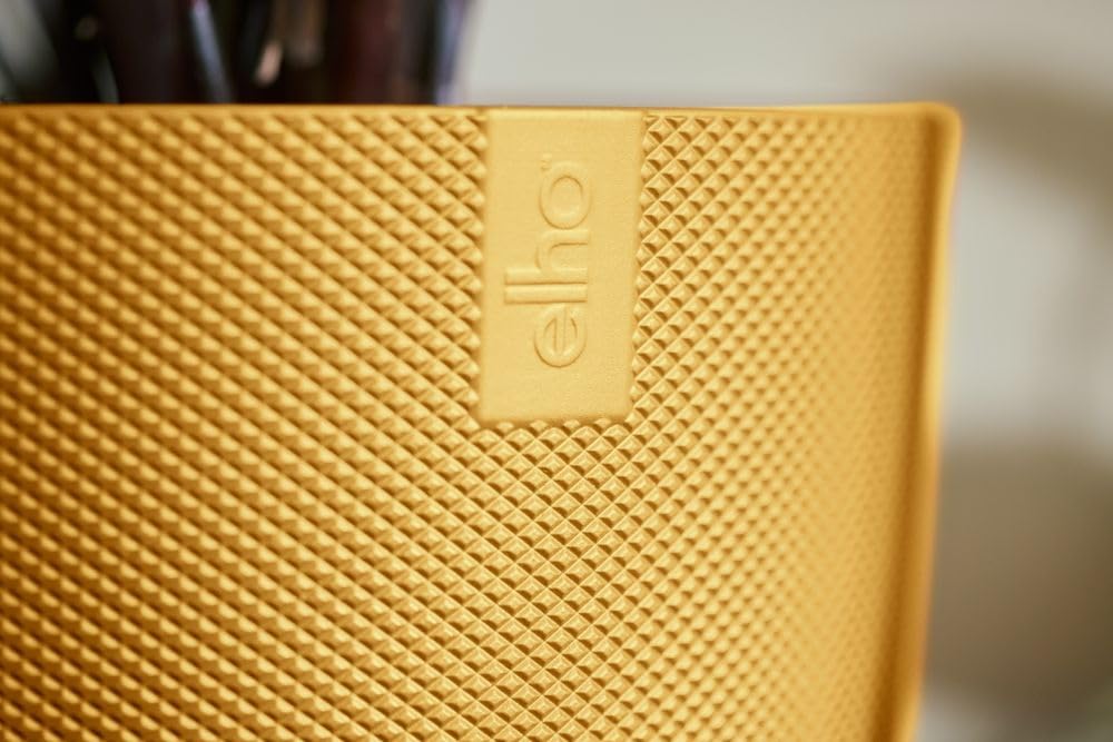 elho Jazz Round 14cm Flower Pot - Small Indoor Plant Pot - 100% Recycled Plastic - Unique Structure - Ø 14.2 x H 13.1 cm - Yellow/Amber Yellow