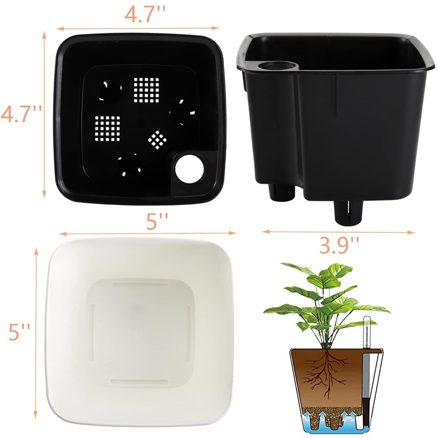 Yarlung Self Watering Planters with Water Indicator – 5 Inch, 6 Pack