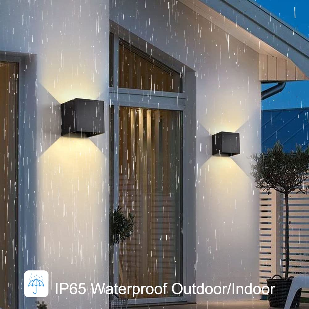 CANMEIJIA Outdoor Wall Lights 12W, Waterproof IP65 LED Outside Wall Lights Adjustable Beam Aluminum Black Indoor Wall Lamp 3000K Warm White for Garden Bathroom Bedroom Living Room Kitchen (2 Packs)