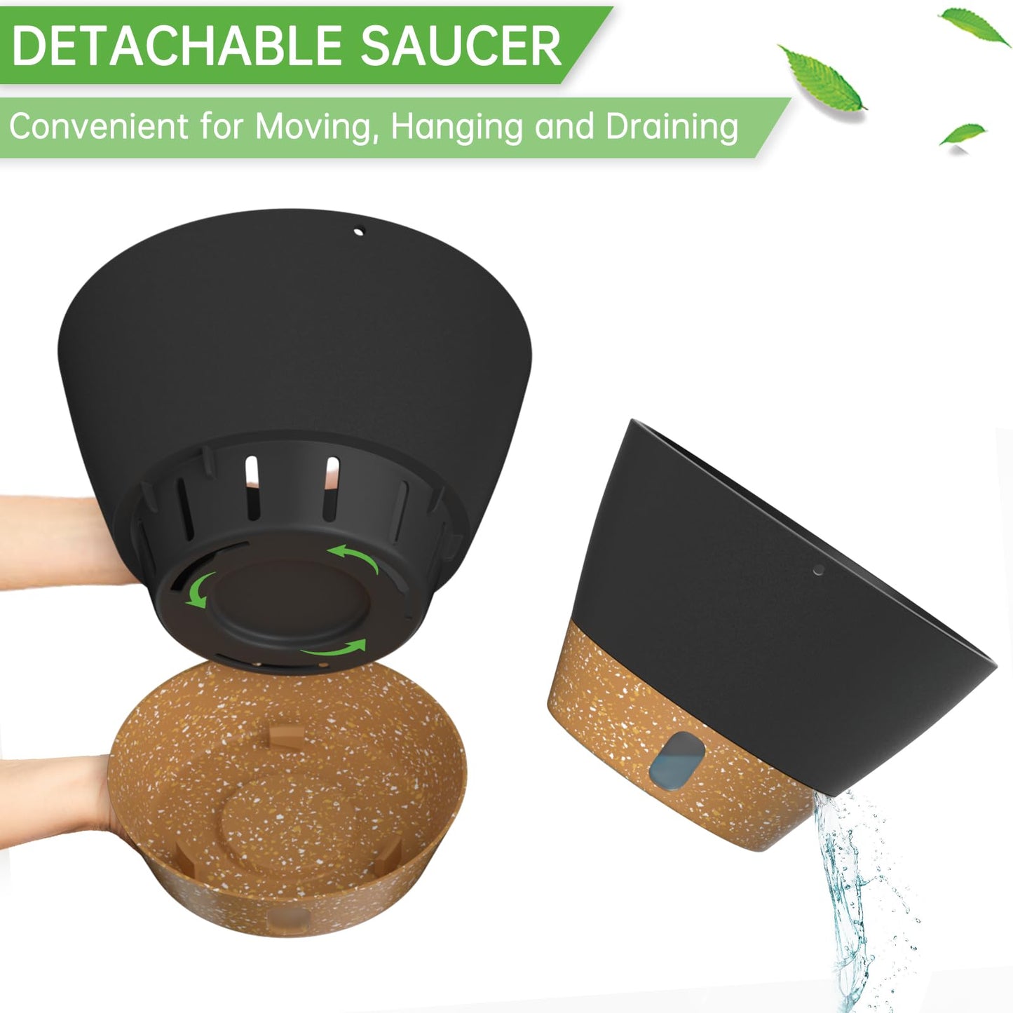 ZMTECH 25cm Hanging Plant Pots 10 Inches Hanging Planters with Saucer Drainage Holes Visible Water Level Hanging Pots for Indoor Outdoor Plants (Set of 2, Dark Grey)