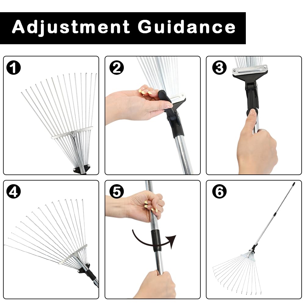 Unibos | Garden Rake | Rake for Gardening | Soil Rake Artificial Grass Leaf Rake 25 tines | Moss Rake for Quick Clean up Lawn & Yard Garden Rakes Gifts | 38-63 inch Adjustable