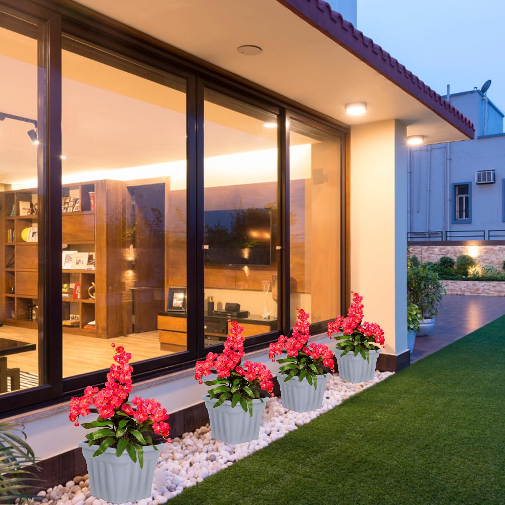 JMS we create smile (Set of 4) 40cm Large Upcycled Grey Plastic Square Planters Indoor/Outdoor Plant Pot Lightweight & Weather Resistant Design Style Garden Planter Plant Herb Flower Pot For Home