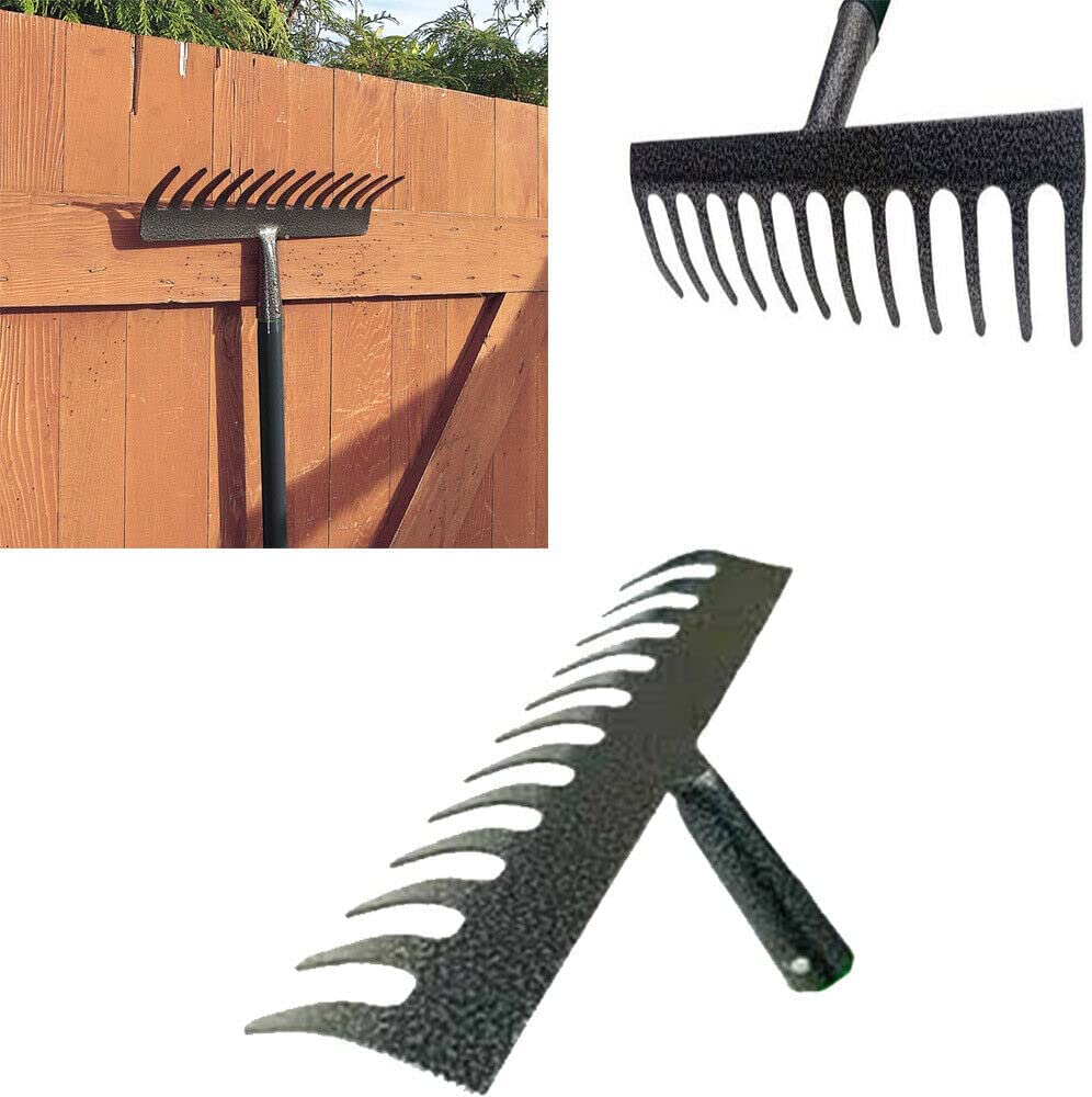 tradefirst 12 Teeth Garden Rake Heavy Duty Soil Rake, Carbon Steel Rake For Gardening, Garden Rakes Metal With Steel Handle, Gardening Tools _ Black(120 x 32 x 9 )cm