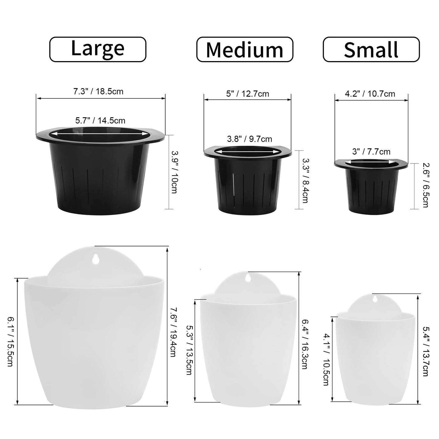 ORIMERC 3 Pack Self Watering Plant Pots Wall Hanging Basket Over Fence Planters Vertical Garden Hang Plastic Container Indoor Outdoor for Plants Flowers Succulent Living Herbs Holder White Large