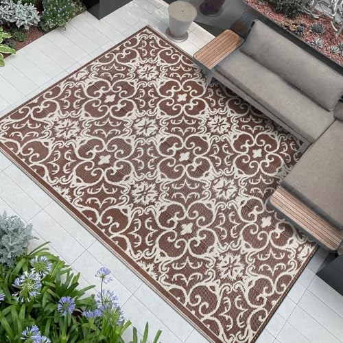 Famibay Outdoor Rugs for Patios Waterproof Garden Rug Reversible Mat Lightweight Camping Rug Outdoor Area Rug for Balcony Deck Backyard Porch Beach BBQ