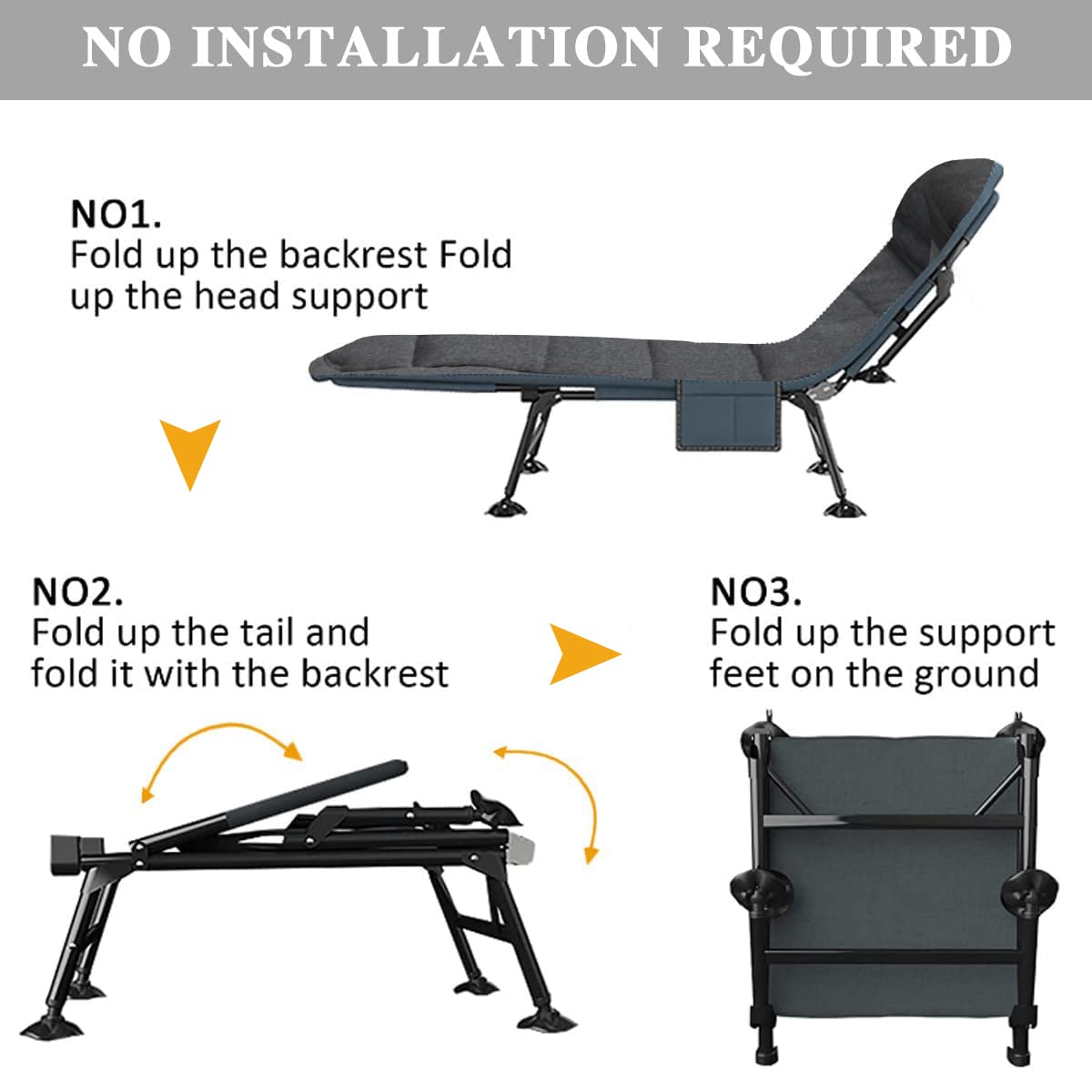 PERRTWDLF 2023 Garden Sun Loungers - Reclining Garden Chairs, Fishing Bedchair, Carp Fishing Chair with Side Pocket and Mattress, Adjustable 5 Gears Portable Sunloungers Patio Beach Pool, Gray