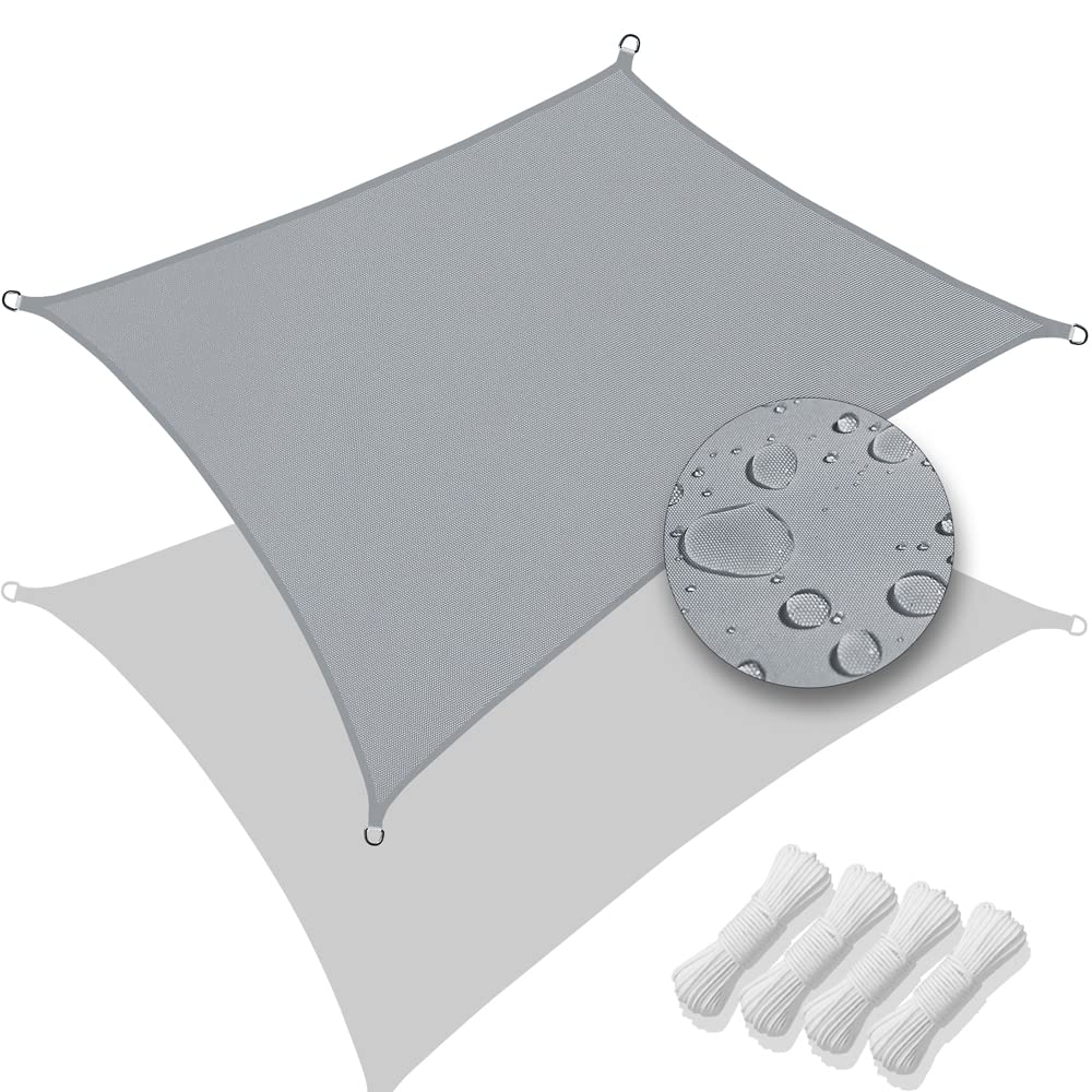 VOUNOT Sun Shade Sail Waterproof Rectangle Sail Canopy With Mounting Ropes for Garden, Patio, Outdoor Sunshades, 3x5m, Grey