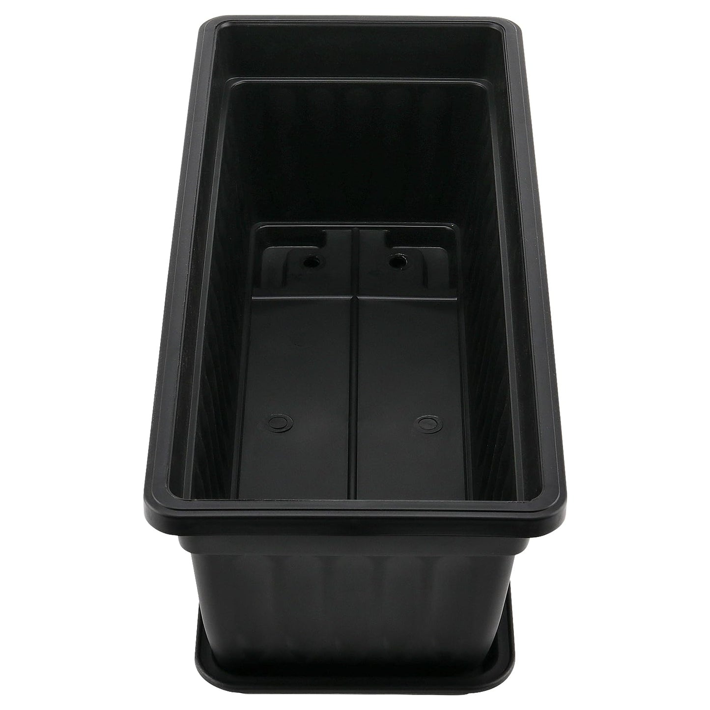 JOIKIT 6 PCS 17 Inch / 43cm Black Plastic Window Box Planter, Rectangular Flower Pot, Windowsill Planter with Removable Tray and Green Plant Label for Indoor, Outdoor