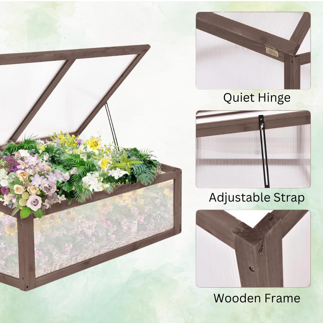 Garden Mile Wooden Mini Cold Frame Small Garden Greenhouse Growing Plant Protection Waterproof Weather Resistant Suitable for Outdoor Vegetables, Flowers and Seed Germination (Grey)