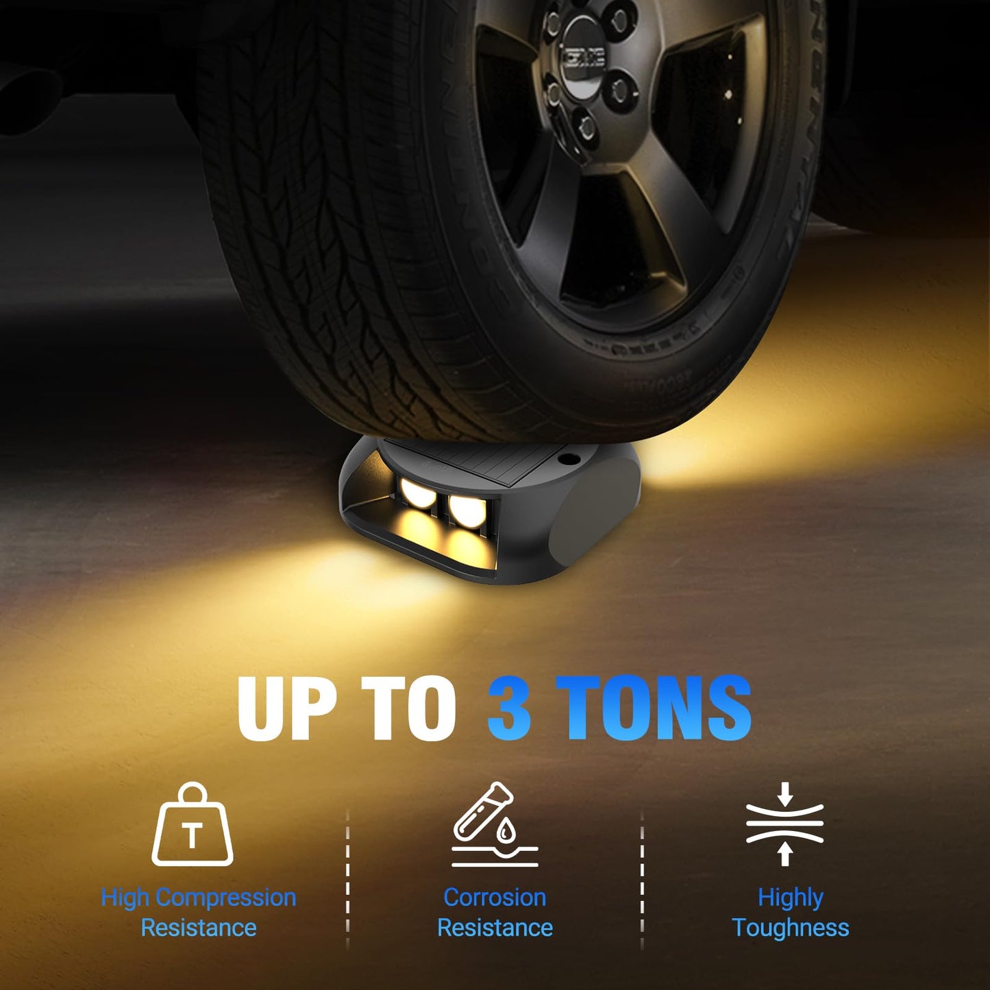 Quntis Solar Decking Lights 4 Pack, Warm White Solar Ground Light IP65 Waterproof, Pressure Resistant 3 Tons Driveway Lights for Stair Garden Step Pathway Walkway Patio Front Door