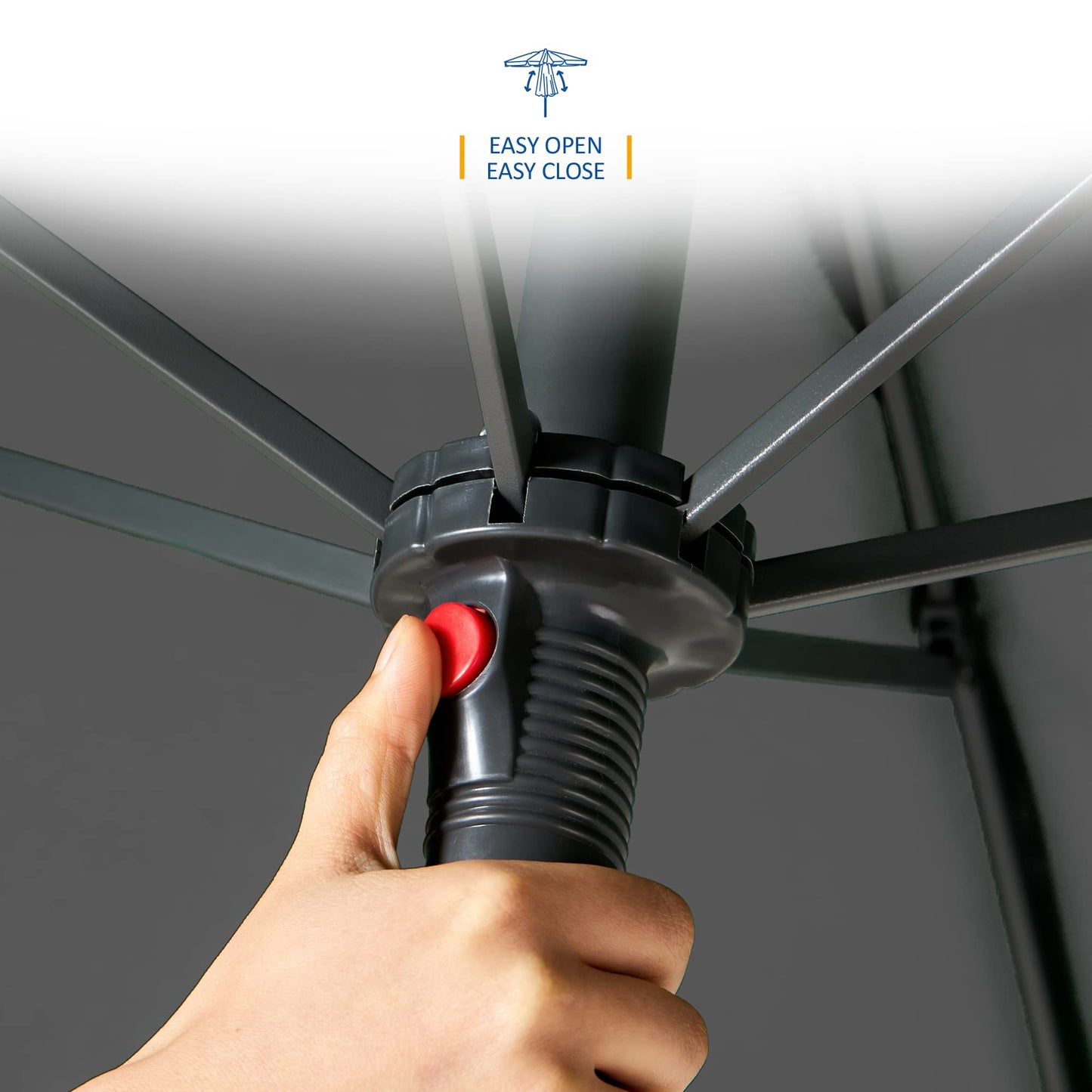 SUNMER 2M Garden Parasol, Sun Shading Umbrella, Easy Open/Close Push Up with Tilt, Water Repellent Polyester, Powder-Coated Steel Frame, UV 30-, Pole Width 32mm - Grey